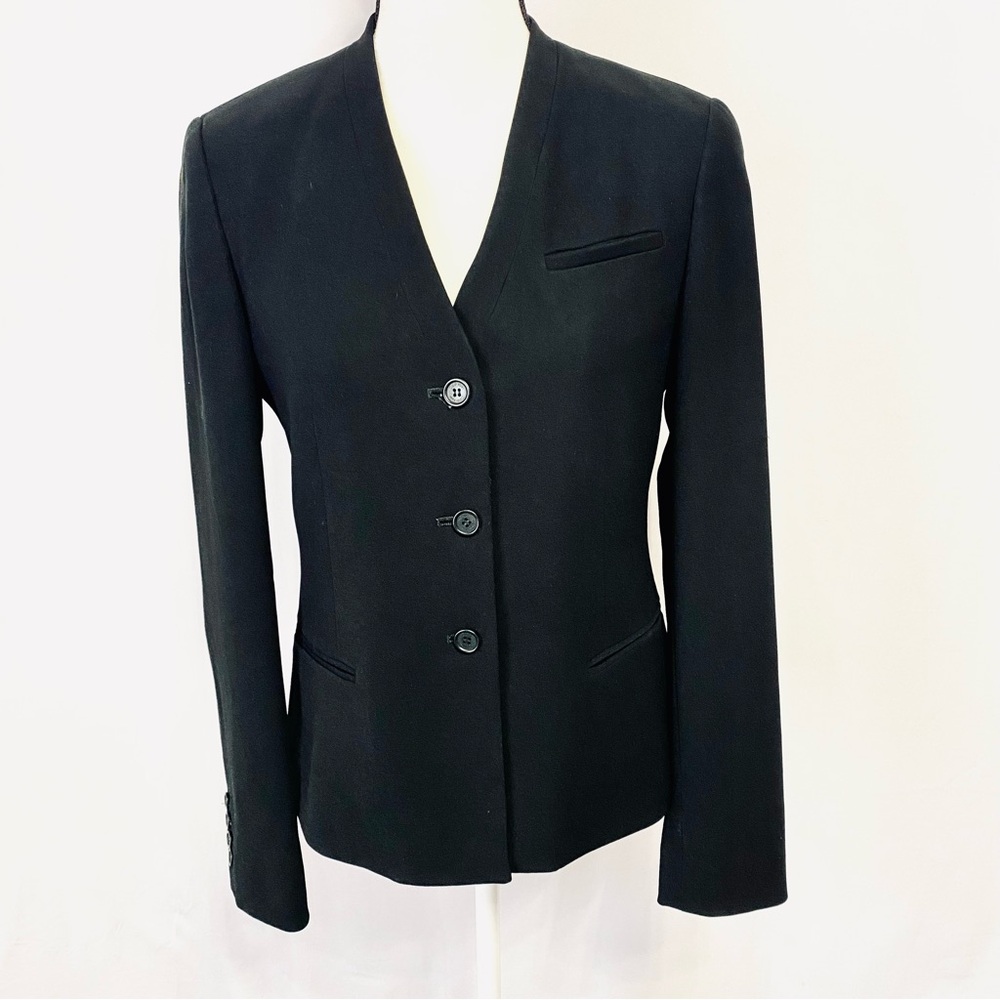 Calvin Klein Black Lined V Neck 3 Button Blazer Size 6 #1561